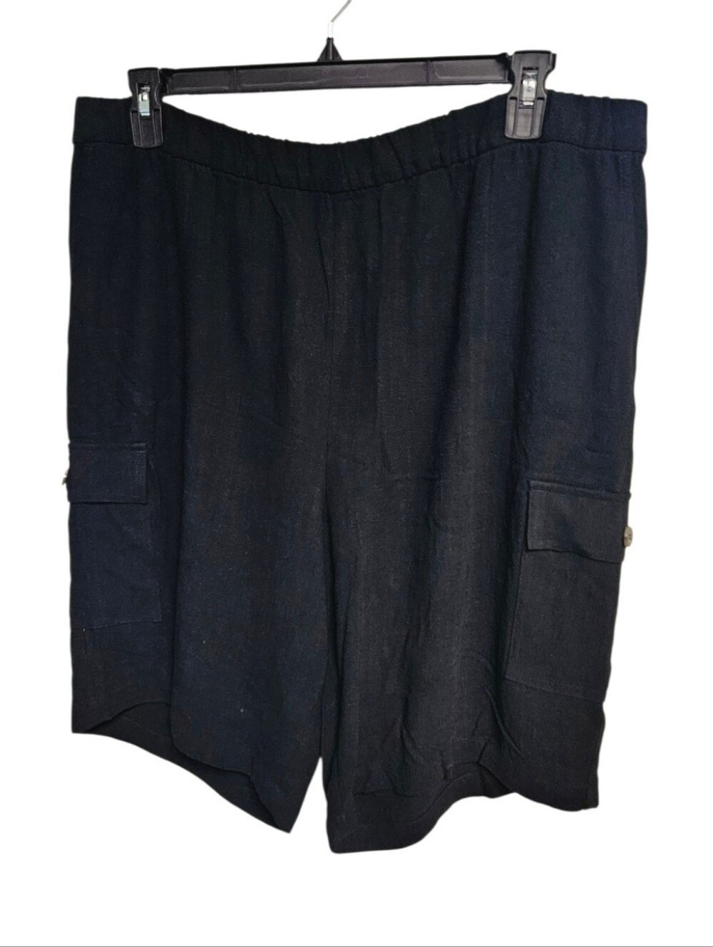 Susan Graver Black Cargo Shorts with Side Flap Pockets